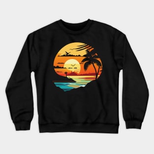 Serene Summer Vibes: Coconut Trees and Seagulls by the Beach Crewneck Sweatshirt